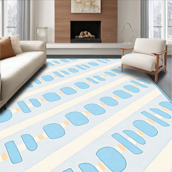 ODIKA 4'x6' Machine Washable Non-Slip Area Rug, Stylish Interlocking Design with Modern Aesthetic Touch High Traffic Rug, Blue, 339809