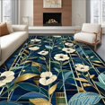 thumbnail image 1 of ODIKA 4' x 6' Machine Washable Non-Slip Area Rug, Contemporary Flower High Traffic Rug, Blue, 205836, 1 of 7