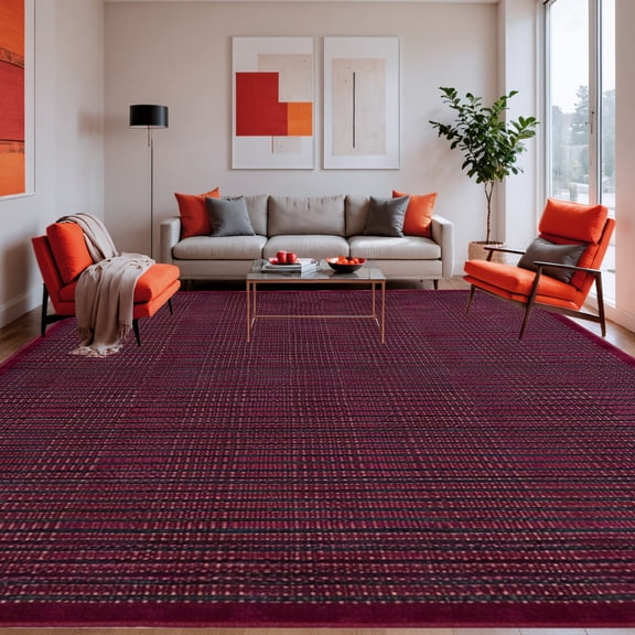 ODIKA 4'x6' Machine Washable Non-Slip Area Rug, Wine Textured Interlocking High Traffic Rug, Magenta, 256692
