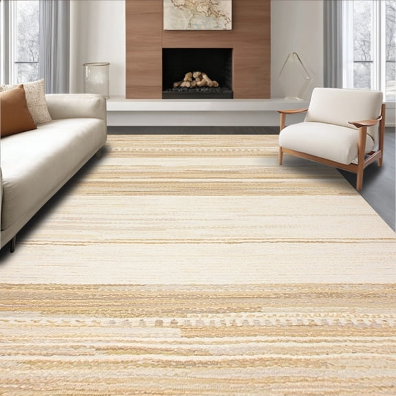 ODIKA 4'x6' Machine Washable Non-Slip Area Rug, Boho Inspired Look Design High Traffic Rug, Beige, 259317