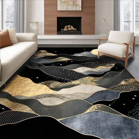 ODIKA 4' x 6' Machine Washable Non-Slip Area Rug, Contemporary Mountain High Traffic Rug, Black, 20283
