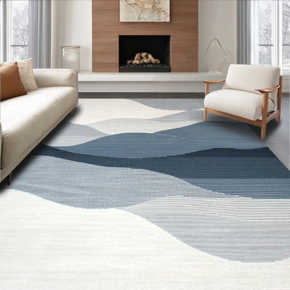ODIKA 4'x6' Machine Washable Non-Slip Area Rug, Modern Wavy Stripe with Abstract Grey and Flowing Lines High Traffic Rug, Gray, 104331