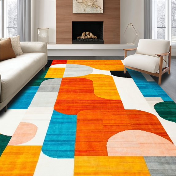 ODIKA 4' x 6' Machine Washable Non-Slip Area Rug, Contemporary Oval High Traffic Rug, Orange, 124526