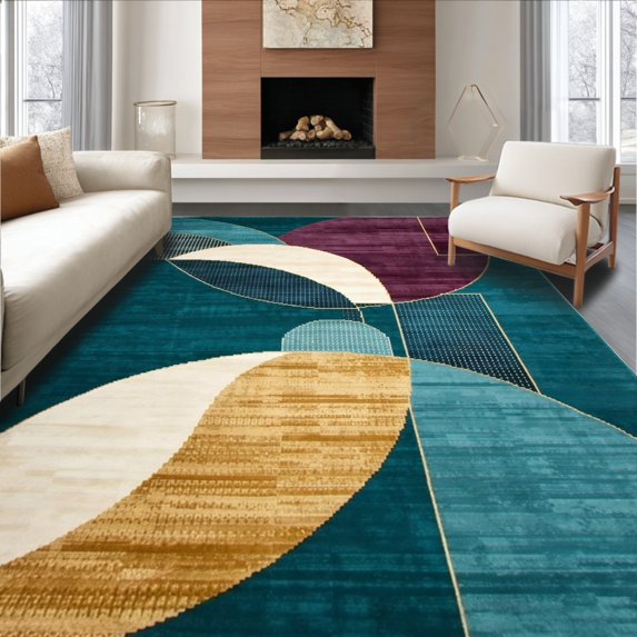 ODIKA 4' x 6' Machine Washable Non-Slip Area Rug, Contemporary Oval High Traffic Rug, Teal, 128362