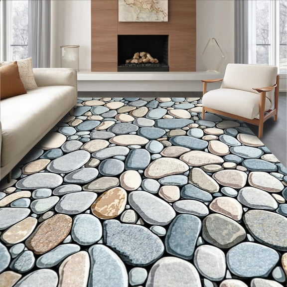 ODIKA 4'x6' Machine Washable Non-Slip Area Rug, Modern with Pebble Stone Aesthetic in Elegant Neutral Shades High Traffic Rug, Gray, 49665