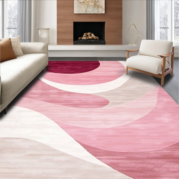 ODIKA 4' x 6' Machine Washable Non-Slip Area Rug, Contemporary Semi-Circle High Traffic Rug, Pink, 144954