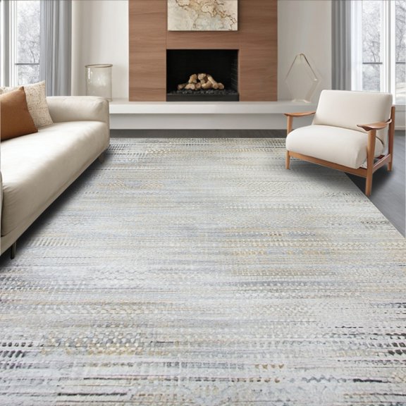 ODIKA 4' x 6' Machine Washable Non-Slip Area Rug, Contemporary Streak High Traffic Rug, Gray, 210845