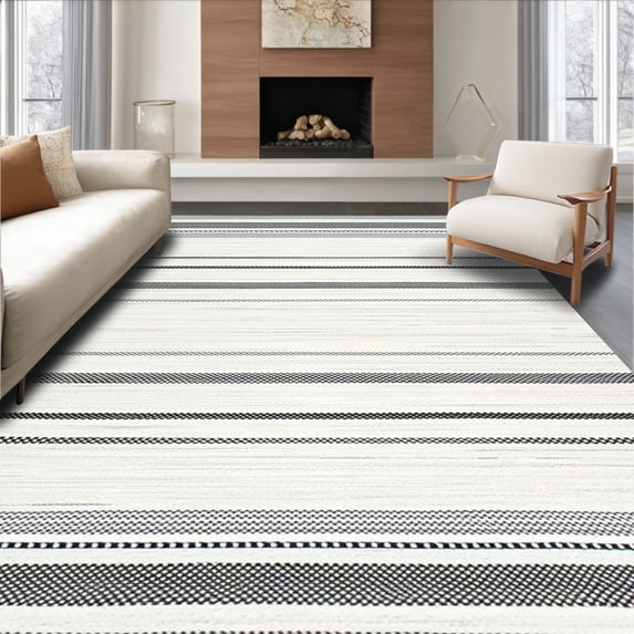 ODIKA 4'x6' Machine Washable Non-Slip Area Rug, Cotton Farmhouse Accent High Traffic Rug, Black, 272627