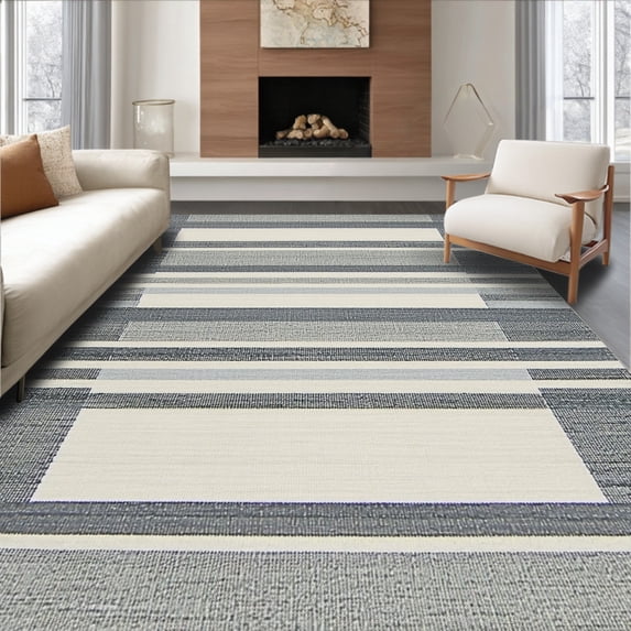 ODIKA 4'x6' Machine Washable Non-Slip Area Rug, Modern Striped Utility with Non Slip Rubber Backing Grey Tone High Traffic Rug, Gray, 103581