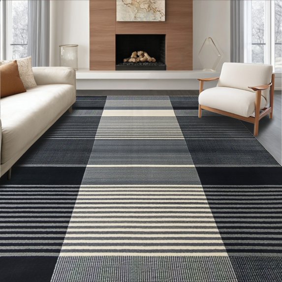 ODIKA 4'x6' Machine Washable Non-Slip Area Rug, Minimalist Interlocking Stripe with Clean Flow High Traffic Rug, Gray, 252319