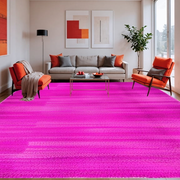 ODIKA 4'x6' Machine Washable Non-Slip Area Rug, Modern Magenta Textured High Traffic Rug, Pink, 275323