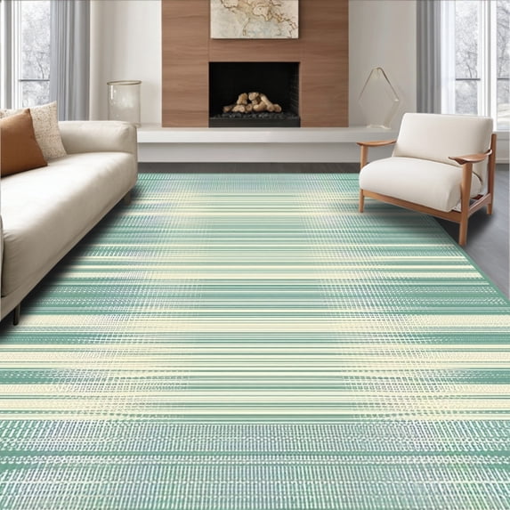 ODIKA 4' x 6' Machine Washable Non-Slip Area Rug, Contemporary Striped High Traffic Rug, Green, 261190