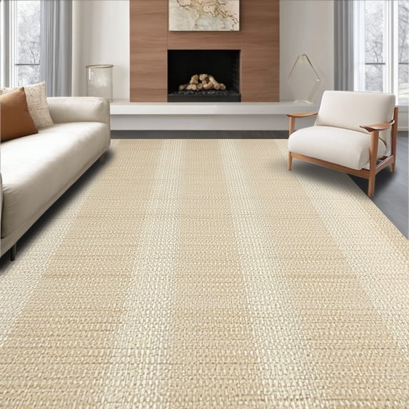 ODIKA 4'x6' Machine Washable Non-Slip Area Rug, Timeless Subtle Herringbone Accent High Traffic Rug, Beige, 16734