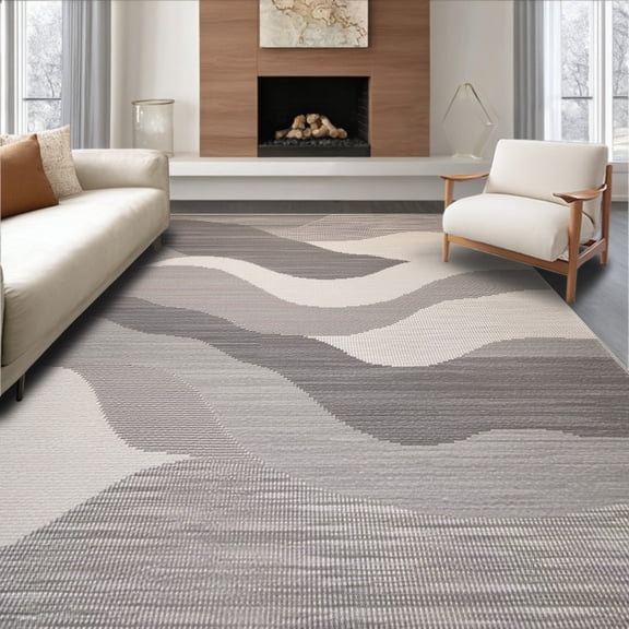 ODIKA 4' x 6' Machine Washable Non-Slip Area Rug, Contemporary Wave High Traffic Rug, Gray, 275243