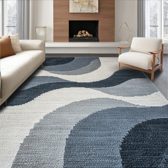 ODIKA 4'x6' Machine Washable Non-Slip Area Rug, Elegant Bathroom with PVC Backing Absorbent Dark Grey High Traffic Rug, Gray, 103362