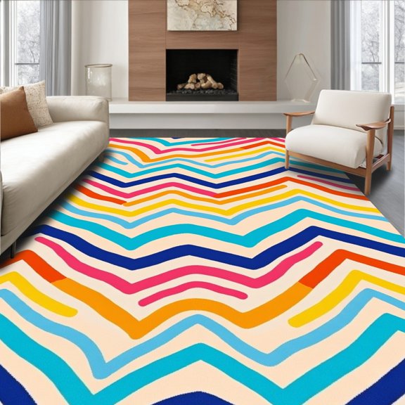 ODIKA 4' x 6' Machine Washable Non-Slip Area Rug, Contemporary Zigzag High Traffic Rug, Pink, 392008