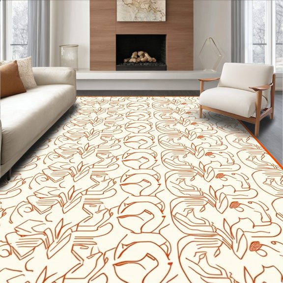 ODIKA 4' x 6' Machine Washable Non-Slip Area Rug, Contemporary leaf High Traffic Rug, Orange, 582434