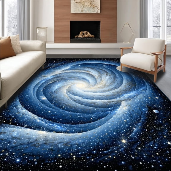 ODIKA 4'x6' Machine Washable Non-Slip Area Rug, Space Galaxy for Boys High Traffic Rug, Blue, 131154