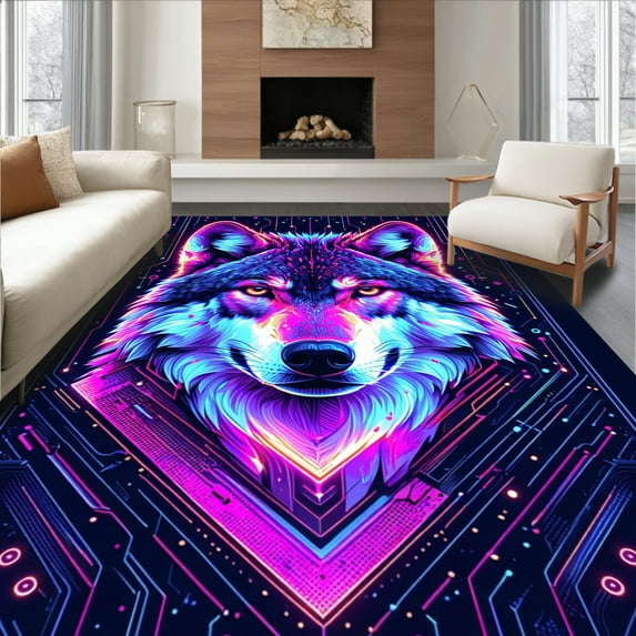 ODIKA 4'x6' Machine Washable Non-Slip Area Rug, Dynamic Graphic Illustration High Traffic Rug, Purple, 23037