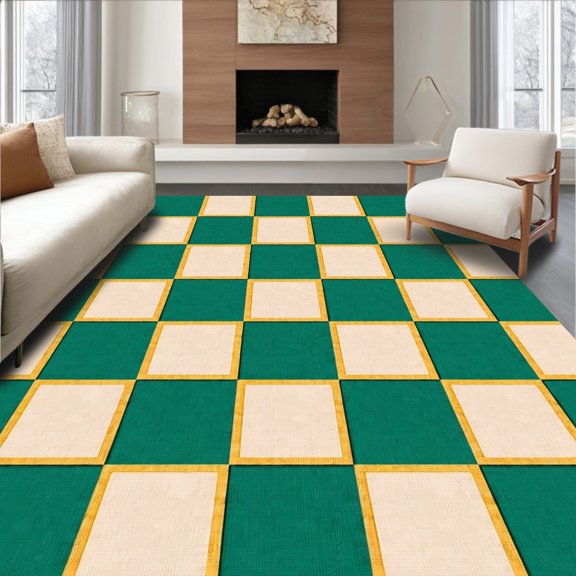 ODIKA 4' x 6' Machine Washable Non-Slip Area Rug, Farmhouse Checkered High Traffic Rug, Green, 337612