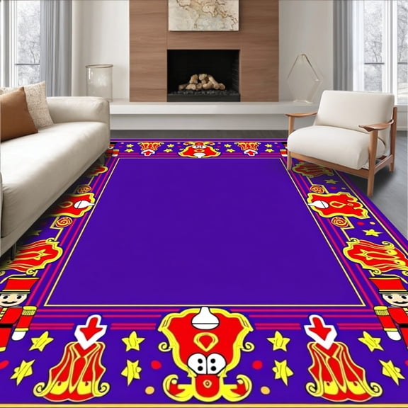 ODIKA 4' x 6' Machine Washable Non-Slip Area Rug, Festive Nutcracker High Traffic Rug, Purple, 631003