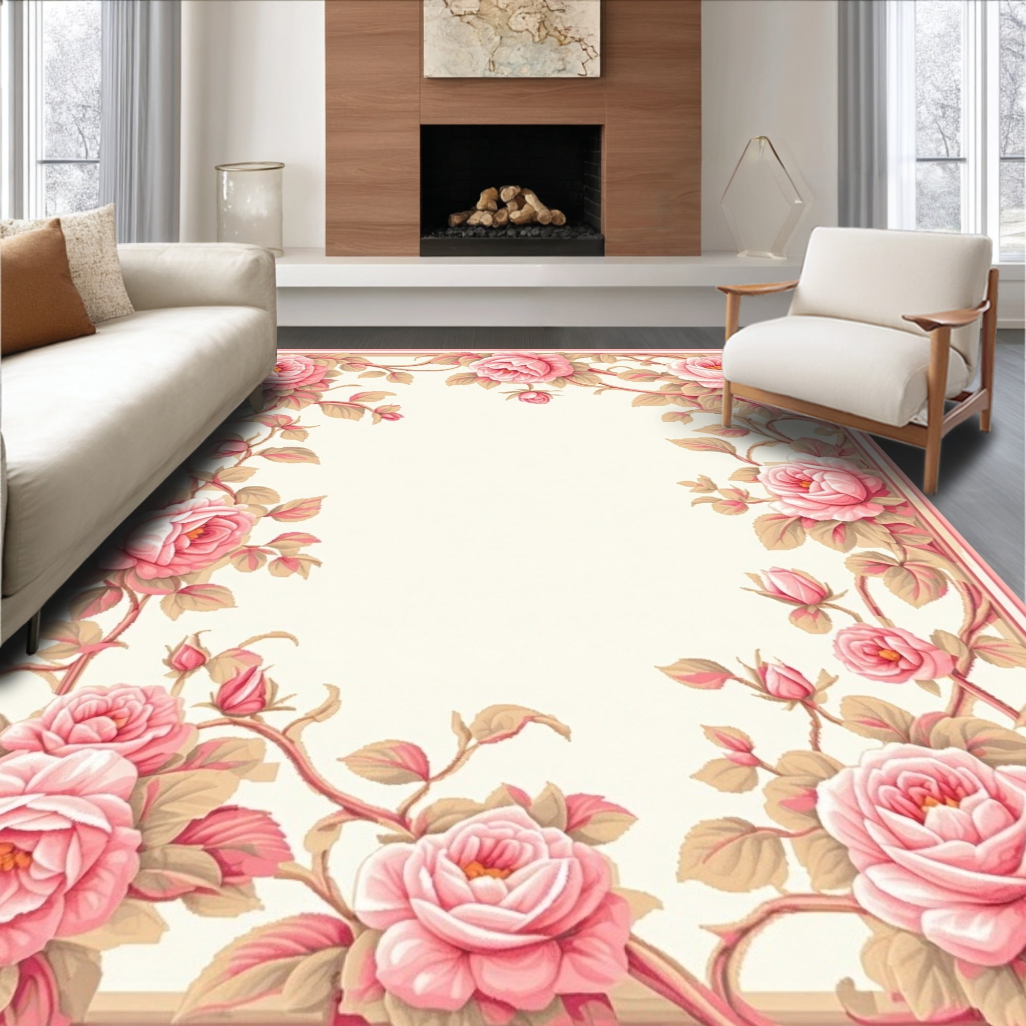 ODIKA 4' x 6' Machine Washable Non-Slip Area Rug, Floral Rose High ...