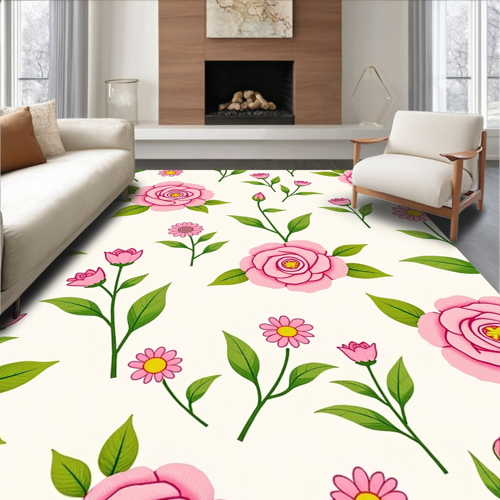 ODIKA 4' x 6' Machine Washable Non-Slip Area Rug, Floral Rose High ...