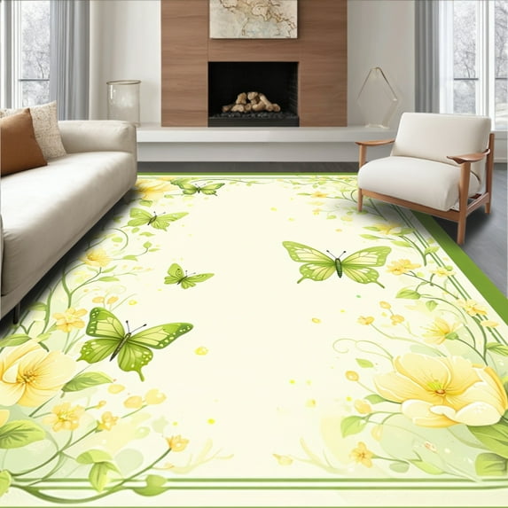 ODIKA 4' x 6' Machine Washable Non-Slip Area Rug, Floral flower High Traffic Rug, Green, 79441