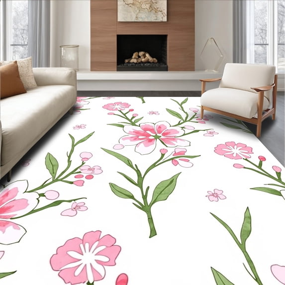 ODIKA 4' x 6' Machine Washable Non-Slip Area Rug, Floral flower High Traffic Rug, Pink, 733665