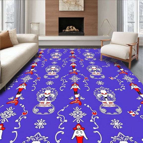 ODIKA 4' x 6' Machine Washable Non-Slip Area Rug, Folk Art Nutcracker High Traffic Rug, Purple, 503750