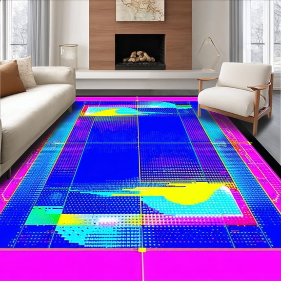 ODIKA 4'x6' Machine Washable Non-Slip Area Rug, Cool Anime Inspired Graphic Cartoon Bath High Traffic Rug, Blue, 148842