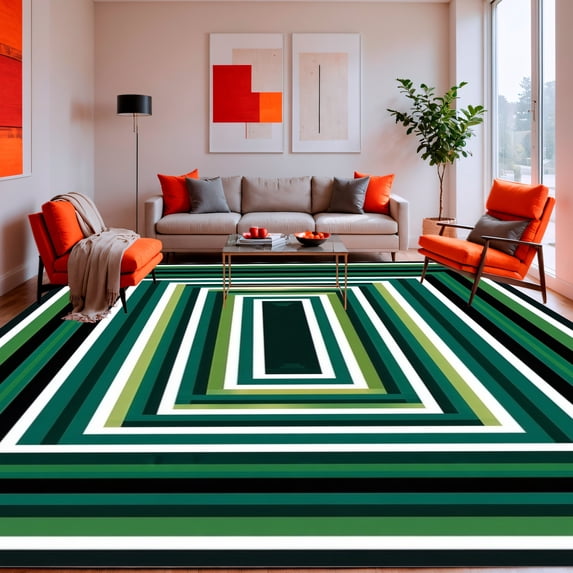 ODIKA 4' x 6' Machine Washable Non-Slip Area Rug, Geometric Border High Traffic Rug, Green, 184955