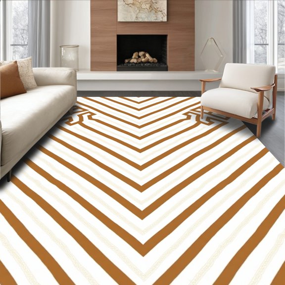 ODIKA 4' x 6' Machine Washable Non-Slip Area Rug, Geometric Chevron High Traffic Rug, Brown, 367406