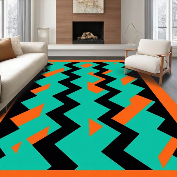 ODIKA 4' x 6' Machine Washable Non-Slip Area Rug, Geometric Chevron High Traffic Rug, Orange, 528521