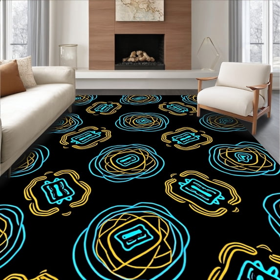 ODIKA 4' x 6' Machine Washable Non-Slip Area Rug, Geometric Circle High Traffic Rug, Black, 687288