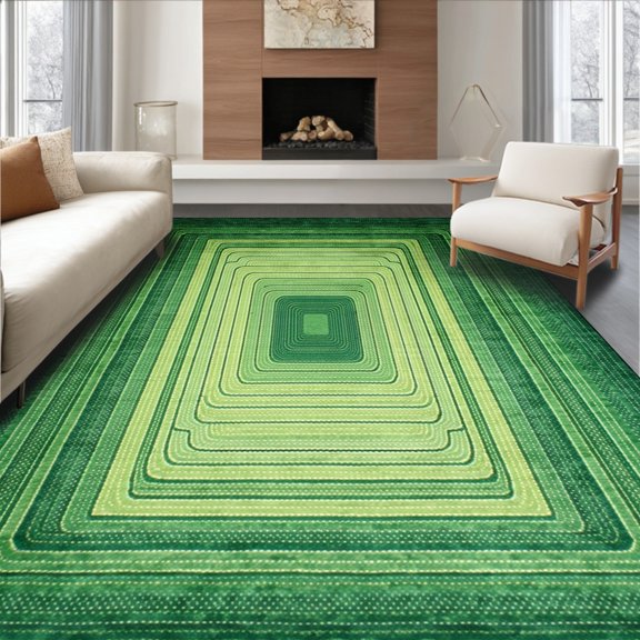 ODIKA 4'x6' Machine Washable Non-Slip Area Rug, Arboreal Concentric Ring High Traffic Rug, Green, 252627