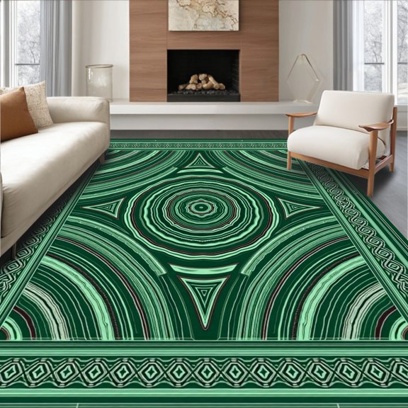 ODIKA 4'x6' Machine Washable Non-Slip Area Rug, Evergreen Waves With Boho Inspired Trellis High Traffic Rug, Green, 343469