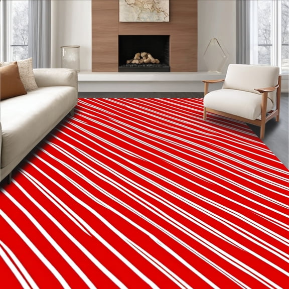 ODIKA 4'x6' Machine Washable Non-Slip Area Rug, Holiday Ribbon Interlocking Pinstripe Decorative Accent High Traffic Rug, Red, 501965