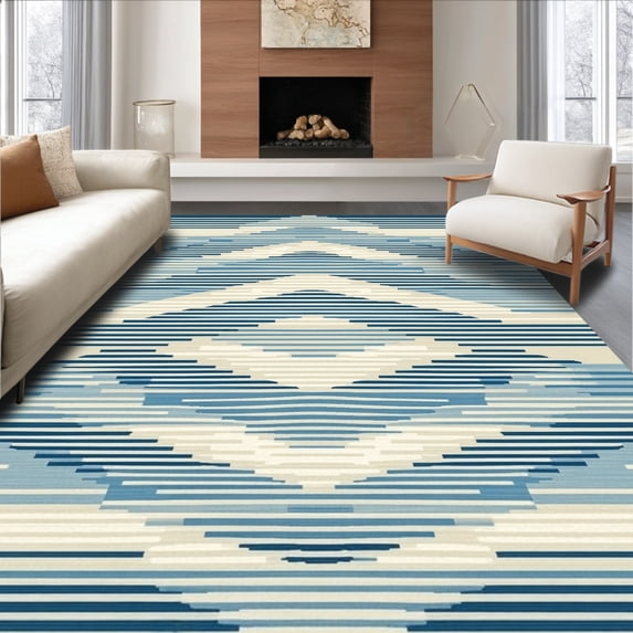 ODIKA 4' x 6' Machine Washable Non-Slip Area Rug, Geometric Diamond High Traffic Rug, Beige, 128699