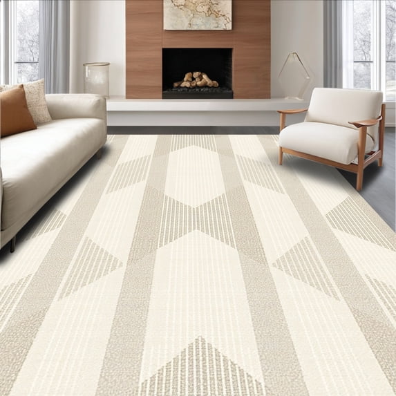 ODIKA 4' x 6' Machine Washable Non-Slip Area Rug, Geometric Diamond High Traffic Rug, Beige, 152905
