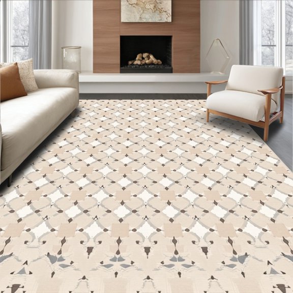 ODIKA 4' x 6' Machine Washable Non-Slip Area Rug, Geometric Diamond High Traffic Rug, Beige, 532171