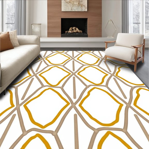 ODIKA 4' x 6' Machine Washable Non-Slip Area Rug, Geometric Diamond High Traffic Rug, Gold, 593243