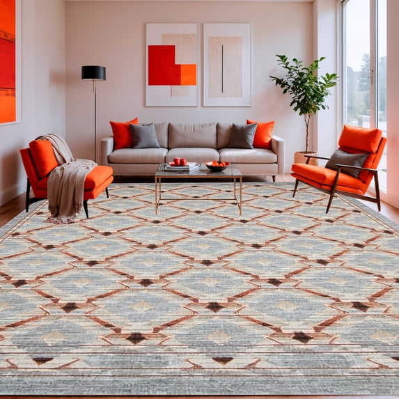ODIKA 4'x6' Machine Washable Non-Slip Area Rug, Geometric Modern Indoor High Traffic Rug, Gray, 147214