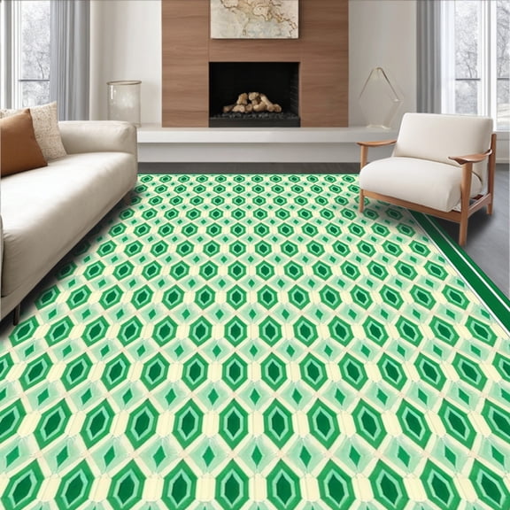 ODIKA 4'x6' Machine Washable Non-Slip Area Rug, Emerald Trellis Geometric High Traffic Rug, Green, 228082