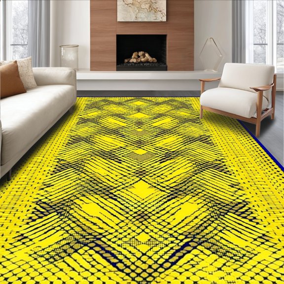 ODIKA 4' x 6' Machine Washable Non-Slip Area Rug, Geometric Diamond High Traffic Rug, Yellow, 183598