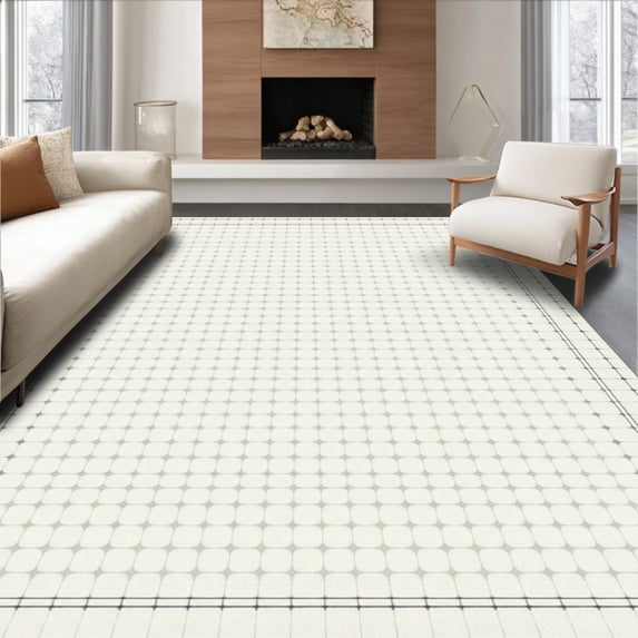 ODIKA 4'x6' Machine Washable Non-Slip Area Rug, Scandinavian Inspired with Repeating Minimalist Dot in Cream High Traffic Rug, Beige, 51569