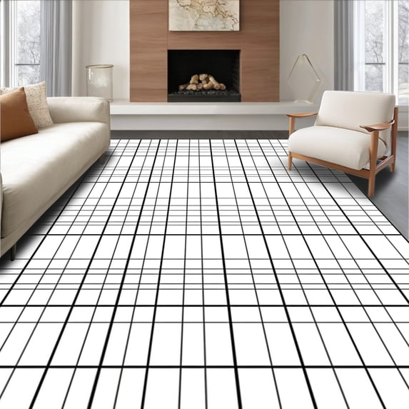 ODIKA 4' x 6' Machine Washable Non-Slip Area Rug, Geometric Grid High Traffic Rug, Black, 425080