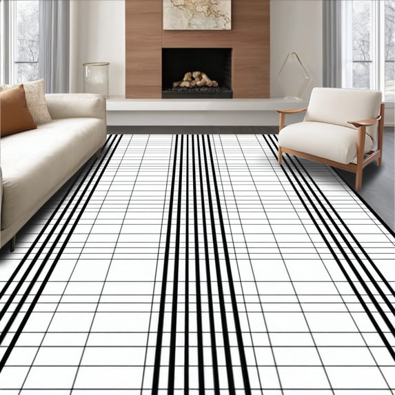 ODIKA 4'x6' Machine Washable Non-Slip Area Rug, Indoor Beige High Traffic Rug, Black, 52402