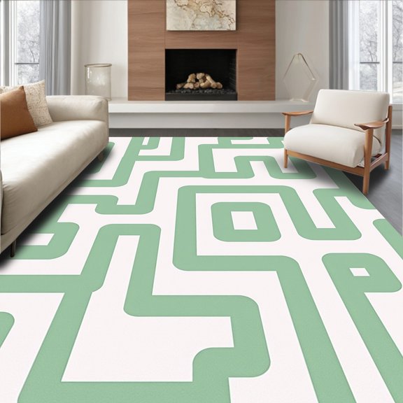 ODIKA 4' x 6' Machine Washable Non-Slip Area Rug, Geometric Labyrinth High Traffic Rug, Green, 470058