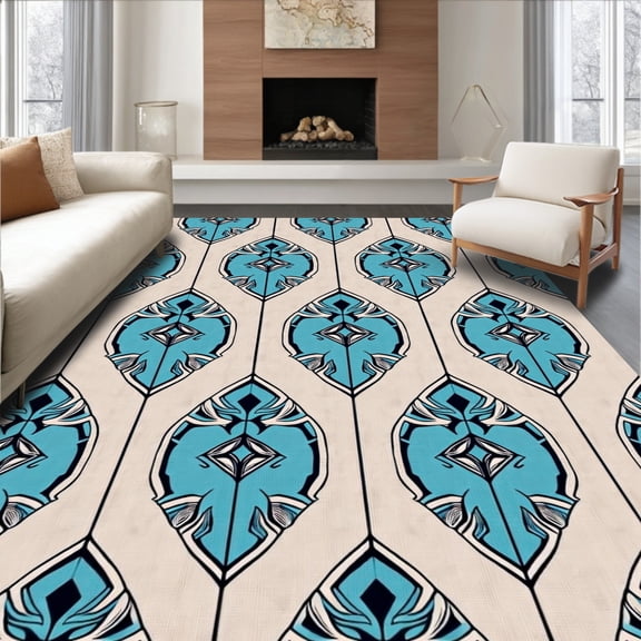 ODIKA 4'x6' Machine Washable Non-Slip Area Rug, Symmetrical Prism Cascade High Traffic Rug, Blue, 424739